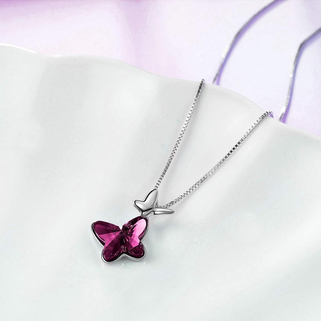 AOBOCO Sterling Silver Chase Butterfly Pendant Necklace with Austrian Crystal Decoration - A Wonderful Anniversary or Birthday Butterfly Jewelry Gift