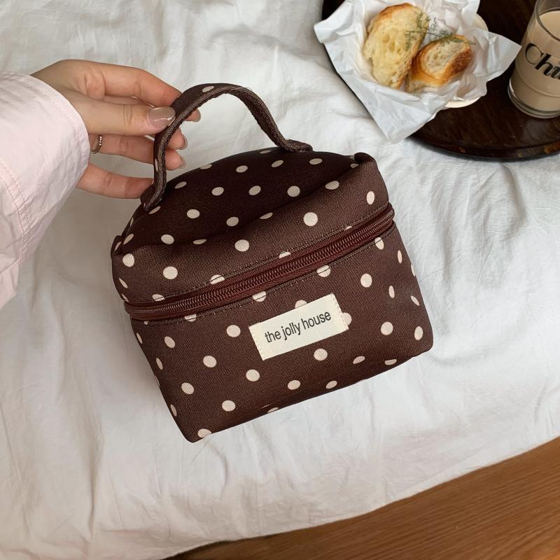Women's Retro Polka Dot Storage Bag Wear-resistant Large Capacity Handheld Makeup Pouch for Daily Cosmetic Organizing