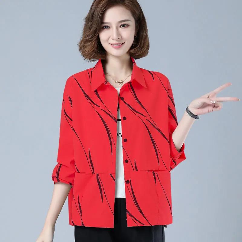 

Весна, Осень Повседневная рубашка-куртка Женский короткий свободный кардиган Женский топ Мода XXXXXL красный