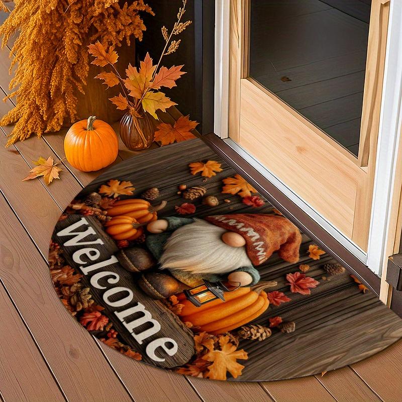 Halloween Pumpkin Black Cat Doormat Non Slip Washable Welcome Rug for Front Porch Entryway Holiday Decor