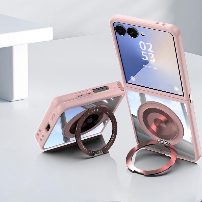Magnetic Ring Holder Kickstand Protective Phone Cover for Samsung Galaxy Z Flip 7 Shockproof Hybrid TPU PC Transparent Back Case