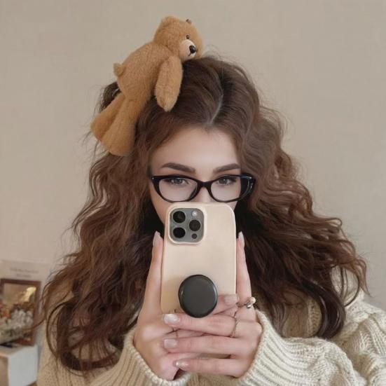 Hair Claw Cartoon Plush Bear Doll Bowknot Decor Hair Clip Clamping Tooth Design Strong Grip Hair Pin Hair Accessory