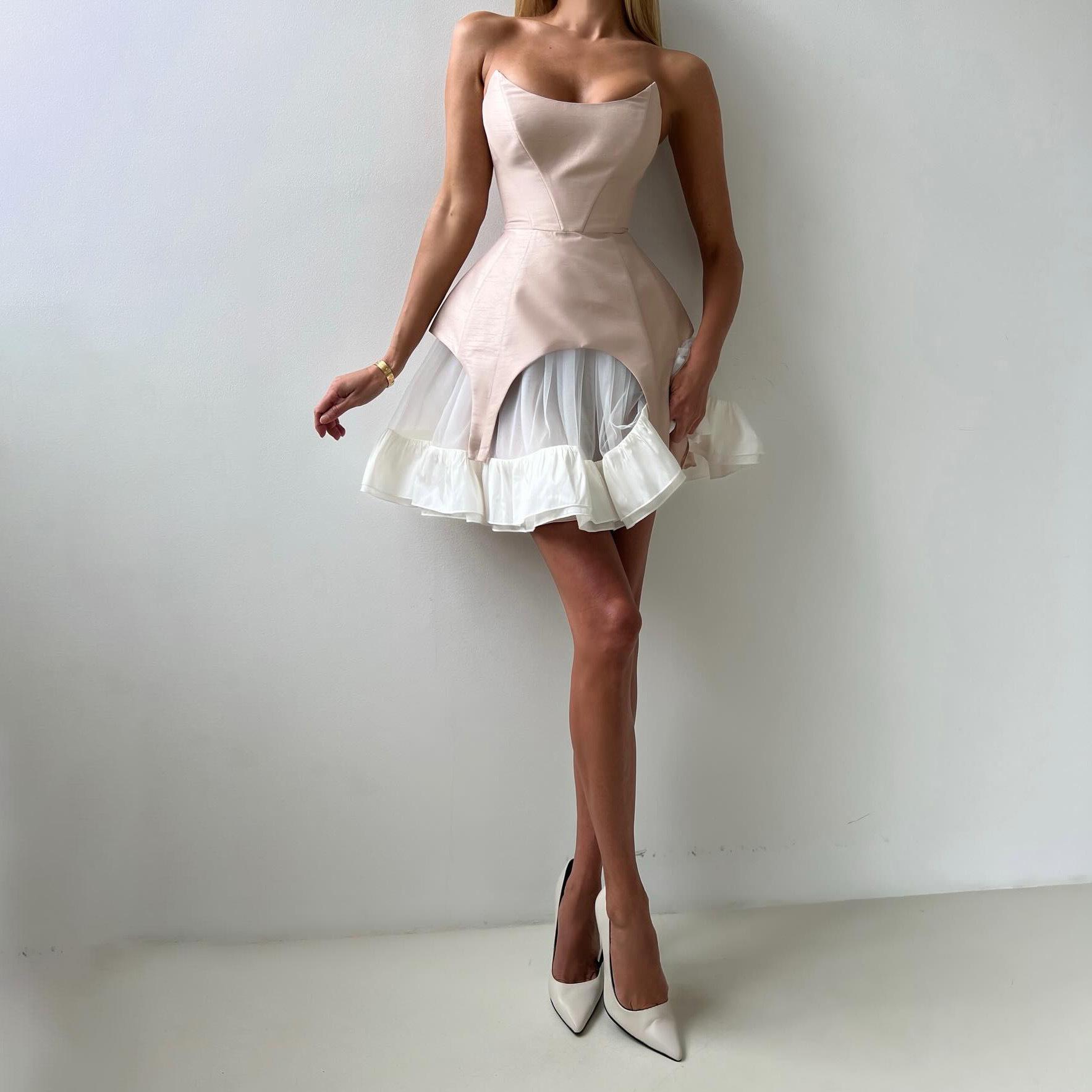 

Летний женский комплект одежды Топ-труба Топ на талии Сетчатая юбка Короткая юбка Комплект из двух предметов S