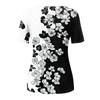 Women's Summer Short Sleeve Round Neck Side Button Print Top