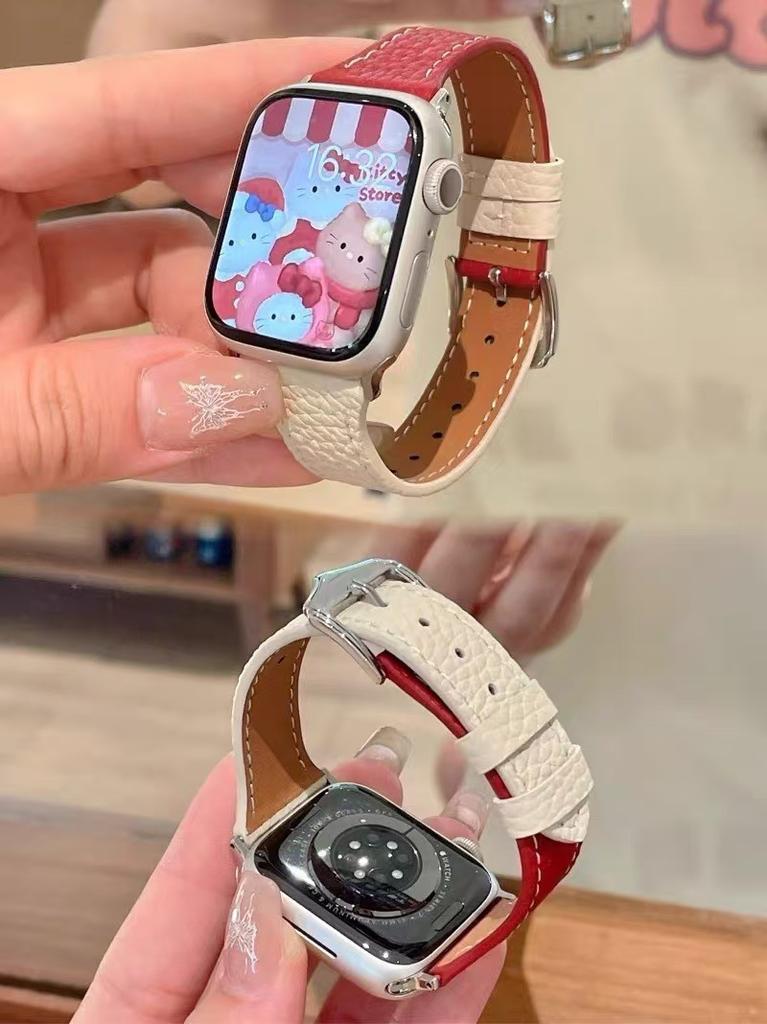The Thin Pebbled Leather Strap Is Suitable for AppleWatch10, Apple Watch S9iwatch87th Generation SE Girl