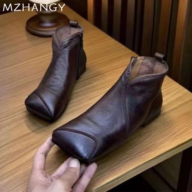 Módní dámské kotníkové boty s hranatou špičkou, ploché, designové boty pro ženy, trend 2025, módní chelsea boty, zimní nové tenisky, retro dámské boty