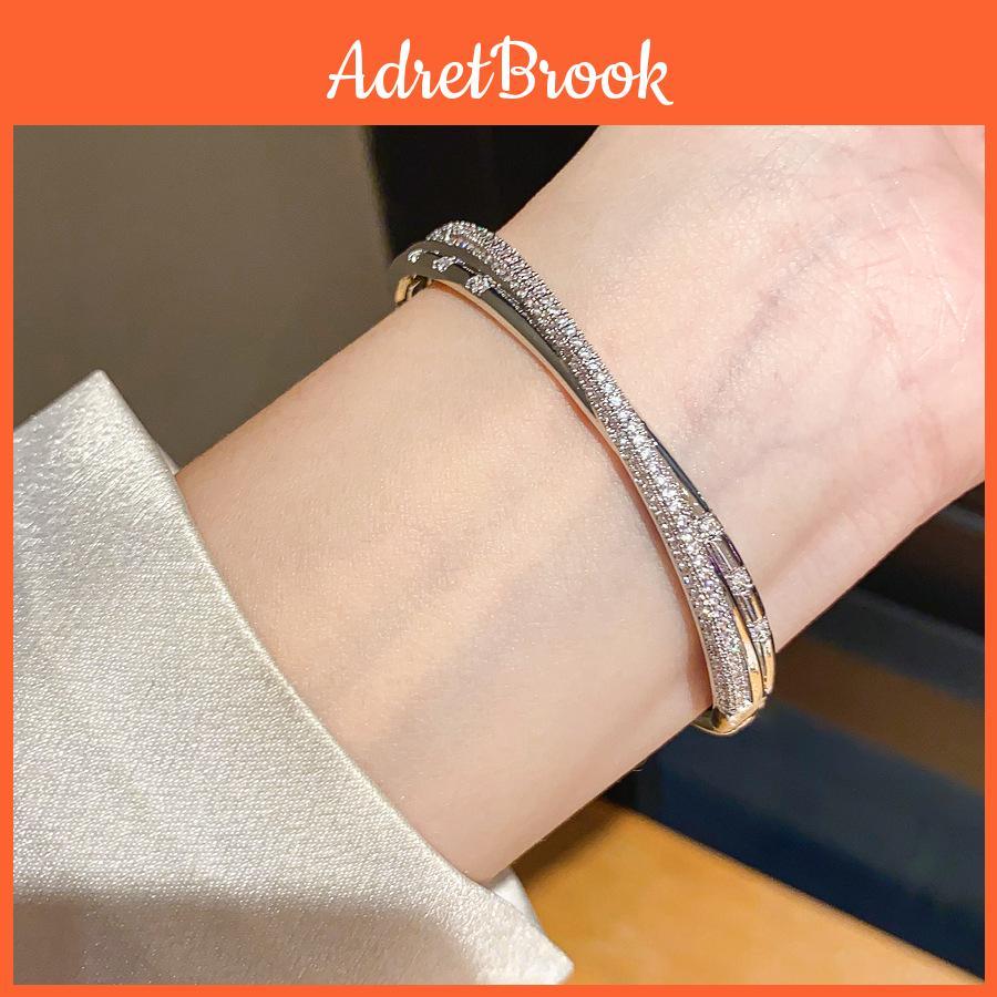 Geometric Zircon Cross Cuff Bracelet In 18k Gold Plating For Women