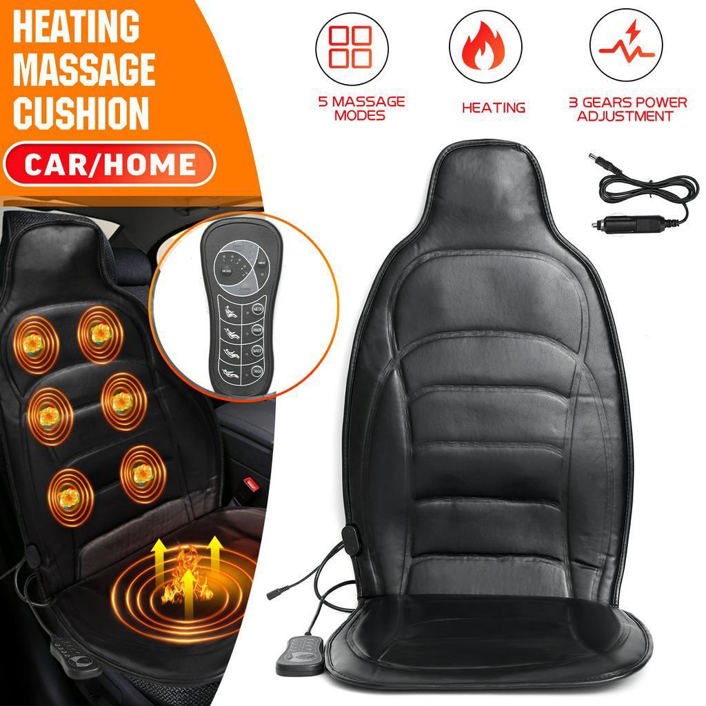 Cojín de Masaje Vibratorio con Calefacción Eléctrica Hogar Asiento de Coche Masajeador Vibratorio Almohadilla Calefactora Infrarroja Alfombrilla Vibratoria para Espalda Dolor DC 12V