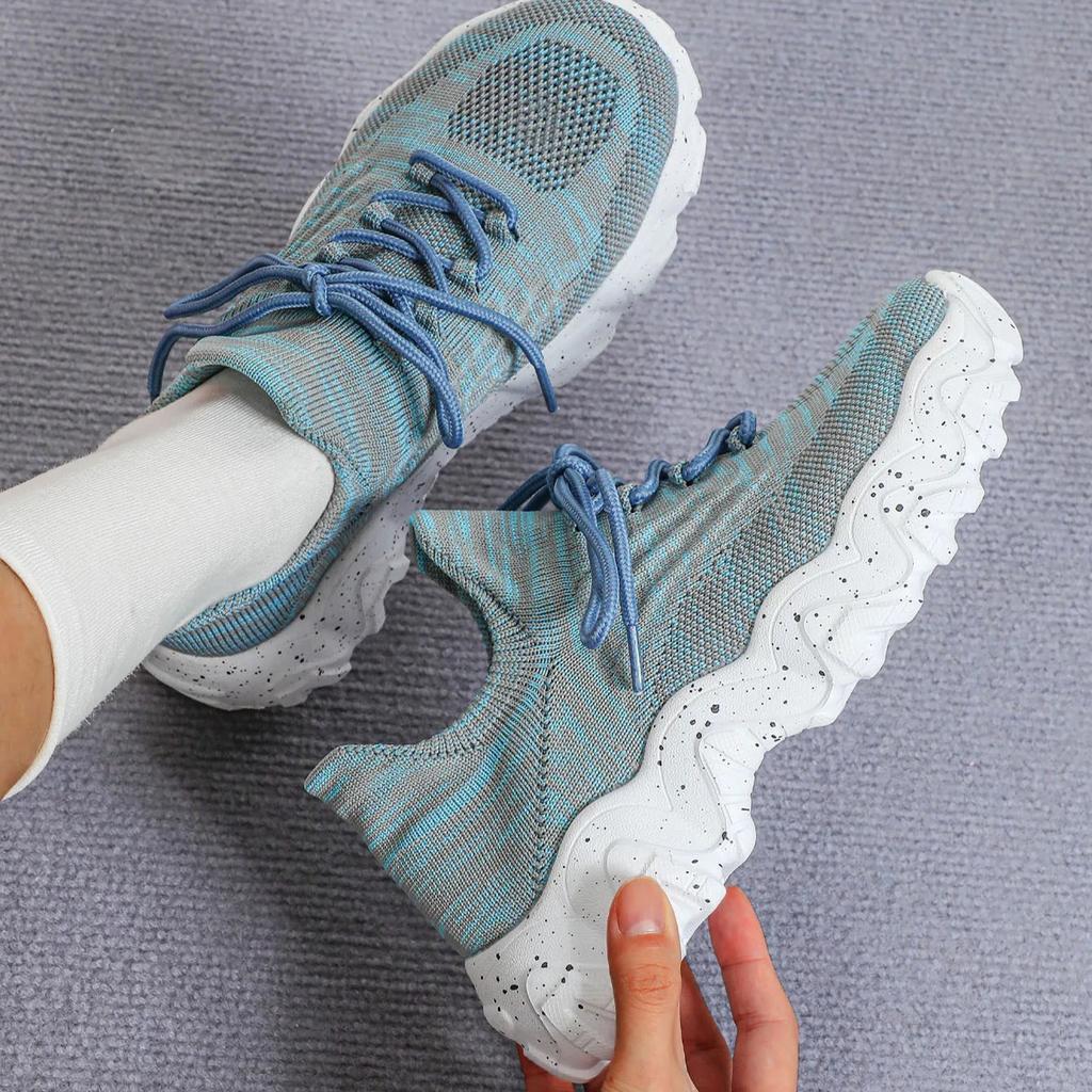Dzianinowe Codzienne Trampki Modne Grube Buty Siatkowe Trampki na Platformie Oddychające Buty do Chodzenia Sportowe Buty z Grubą Podeszwą