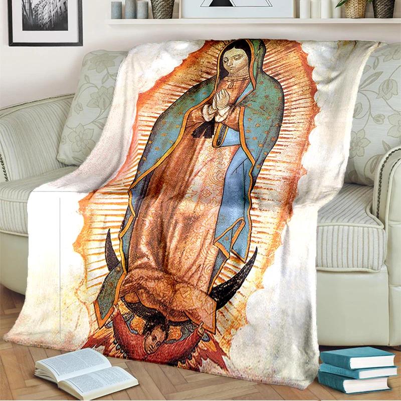 Our Lady of Guadalupe Blanket Religion Mary Throw Blanket Soft Sofa Cover Flannel Lightweight Warm Blankets for Bedroom Couch