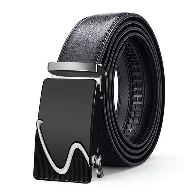 

Мужской ремень из кожи с автоматической пряжкой для брюк, деловой повседневный, универсальный ремень для людей среднего возраста и молодежи 130cm