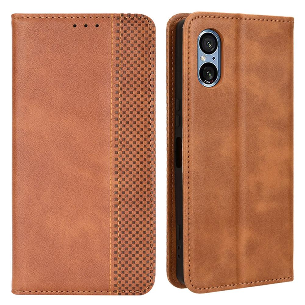

For Sony Xperia 5 V Case Magnetic Closing Retro Leather Wallet Stand Phone Cover Brown