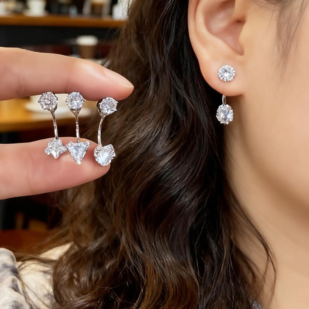 Small temperament geometric flash zirconium stud earrings, five-pointed star love, a two-wear rear-hanging earrings, going out commuting earrings.
