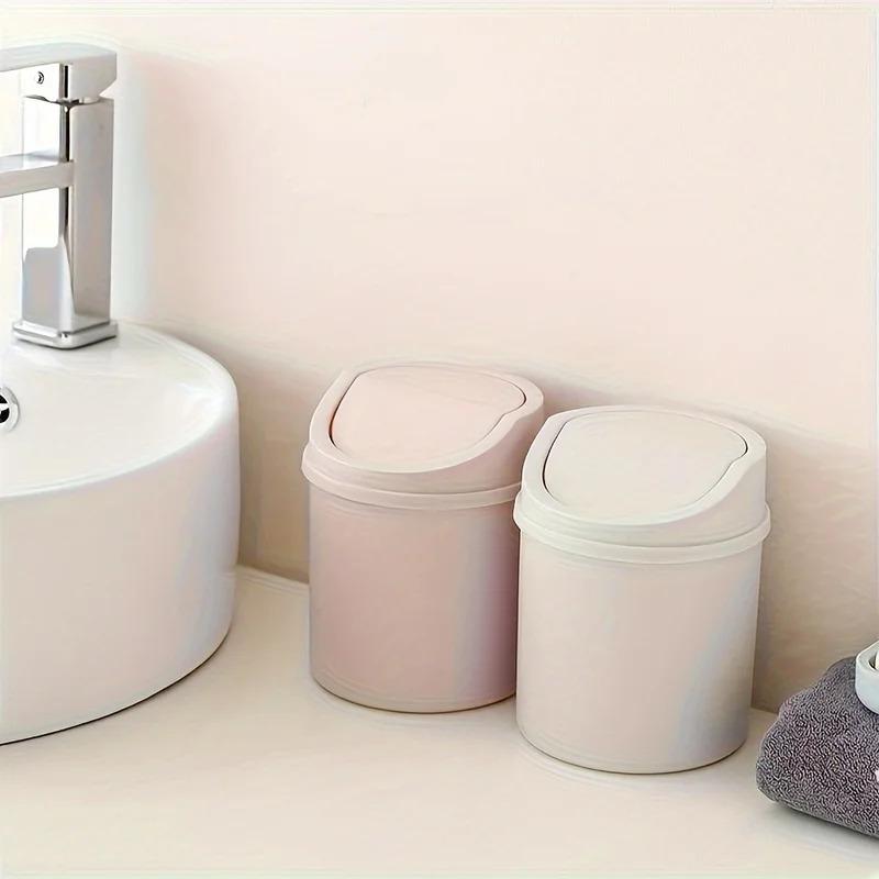 Mini Desktop Trash Can with Lid Household Living Room Plastic Small Trash Can