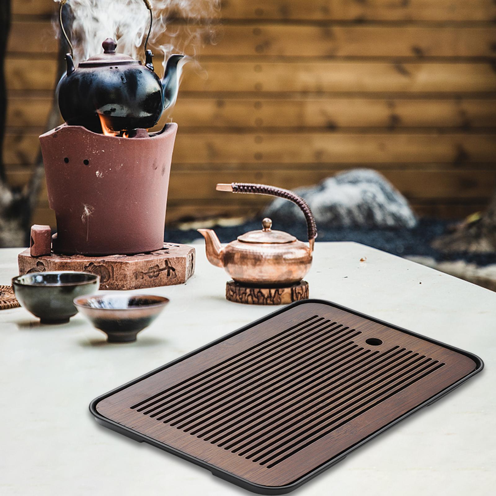 

Chinese Bamboo Tea Tray Durable Tea Set Accessory Simple Kungfu Tea Table Drainage for Teahouse Home Hotel Office Household темно-коричневого