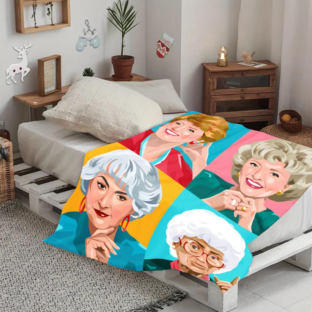 VIKAMA Retro Golden Girls Pop Art Flannel Blanket Spring Picnic Car Travel Sofa Bed Nook Nap Throw Holiday Home Decor Gift
