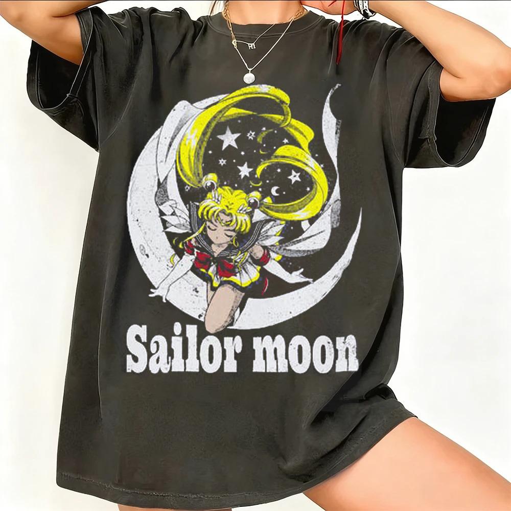 Sailor Moon Retro 90s Anime Grafické Tričko Letní Bavlněné Unisex Dámské Tričko Streetwear Ležérní Trend Krátký Rukáv Párové Hip Hop Top