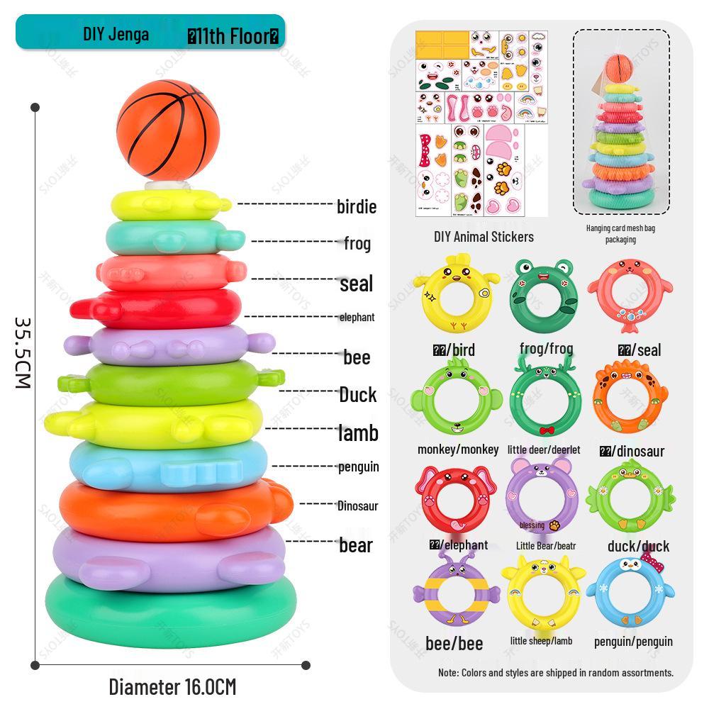 Rainbow Tower Ring Toss Educational Stacking Toy for Babies