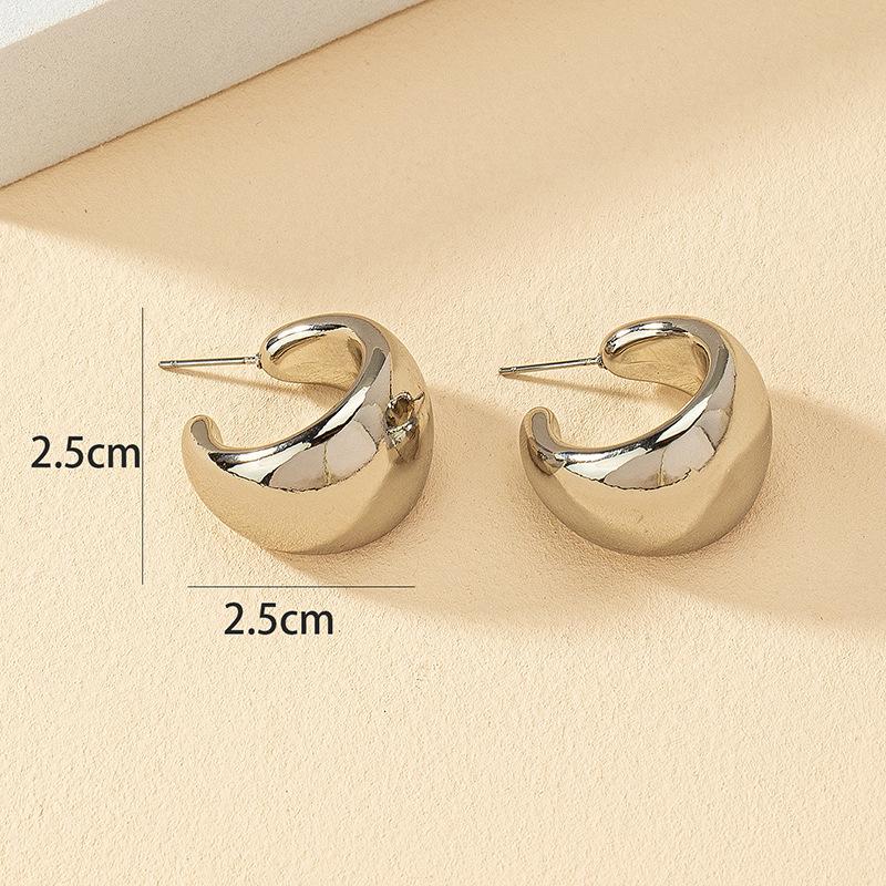 New Gold Color Round Chunky Earrings for Women Lightweight Smooth Metal Open Thick Hoops Fashion Trendy Jewelry 2024