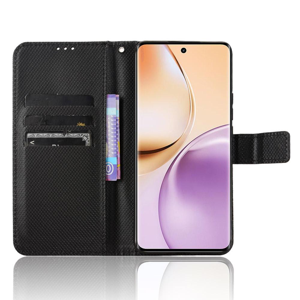 

For Realme 14 Pro 5G Case PU Leather Diamond Texture Wallet Phone Cover Purple