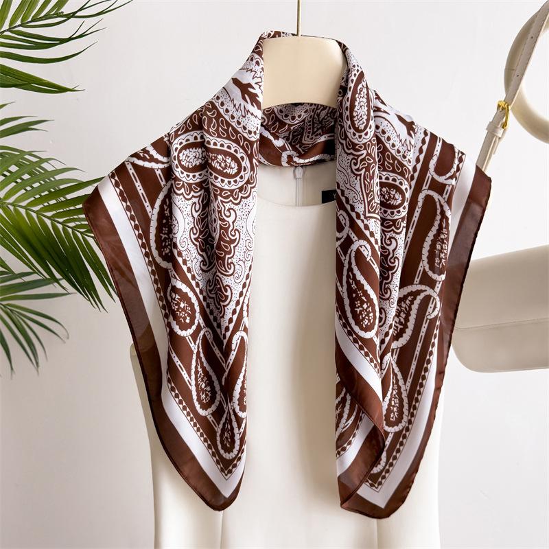 Print 70cm Silk Feeling Satin Cashew Headkerchief Women Luxury Design Neck Tie Scarf Female Hair Hand Wrist Foulard Shawl Hijab