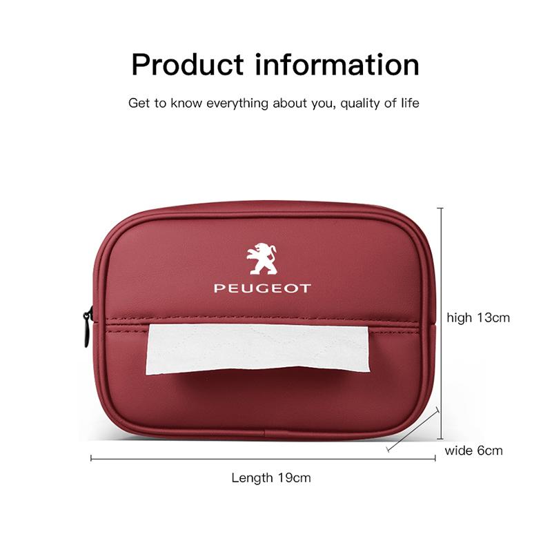 Car Logo Tissue Box Seat Hanging Paper Towel Storage Bag For Peugeot 2008 208 308 508 4008 408 3008 307 207 107 607 106 406 407