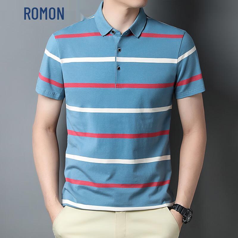 ROMON Men s Striped Short Sleeve Polo Shirt 3XL