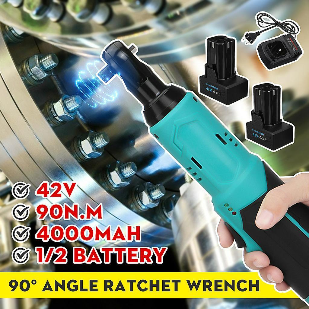 3/8" Electric Wrench Cordless Ratchet Scaffolding 90N.m Right Angle Wrench to Removal Screw Nut Car Repair Tool & 2 Battery 25V