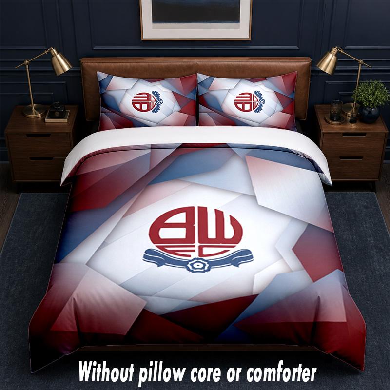 Bolton Wanderers FC Design Bed Bedding Set 1 Duvet Cover + 2 Pillowcases Soft Breathable Household Bed Linens