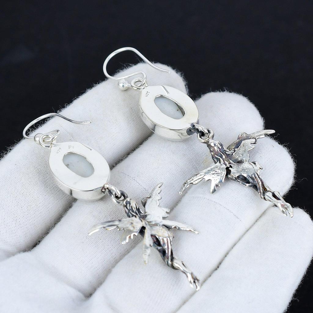 Natural White Coral Gemstone Antique Earrings 925 Sterling Silver Earring, Boho Silver Jewelry Dangle Earrings, Gifts For Birthday Gifts For Her