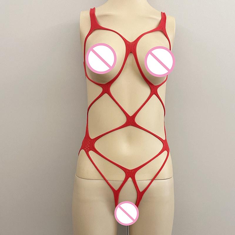 1Pc Stretch Fishnet Crotchless Lingerie Teddy Outfit Sexy Mesh Hollow Bodysuit Underwear Bodystockings for Women