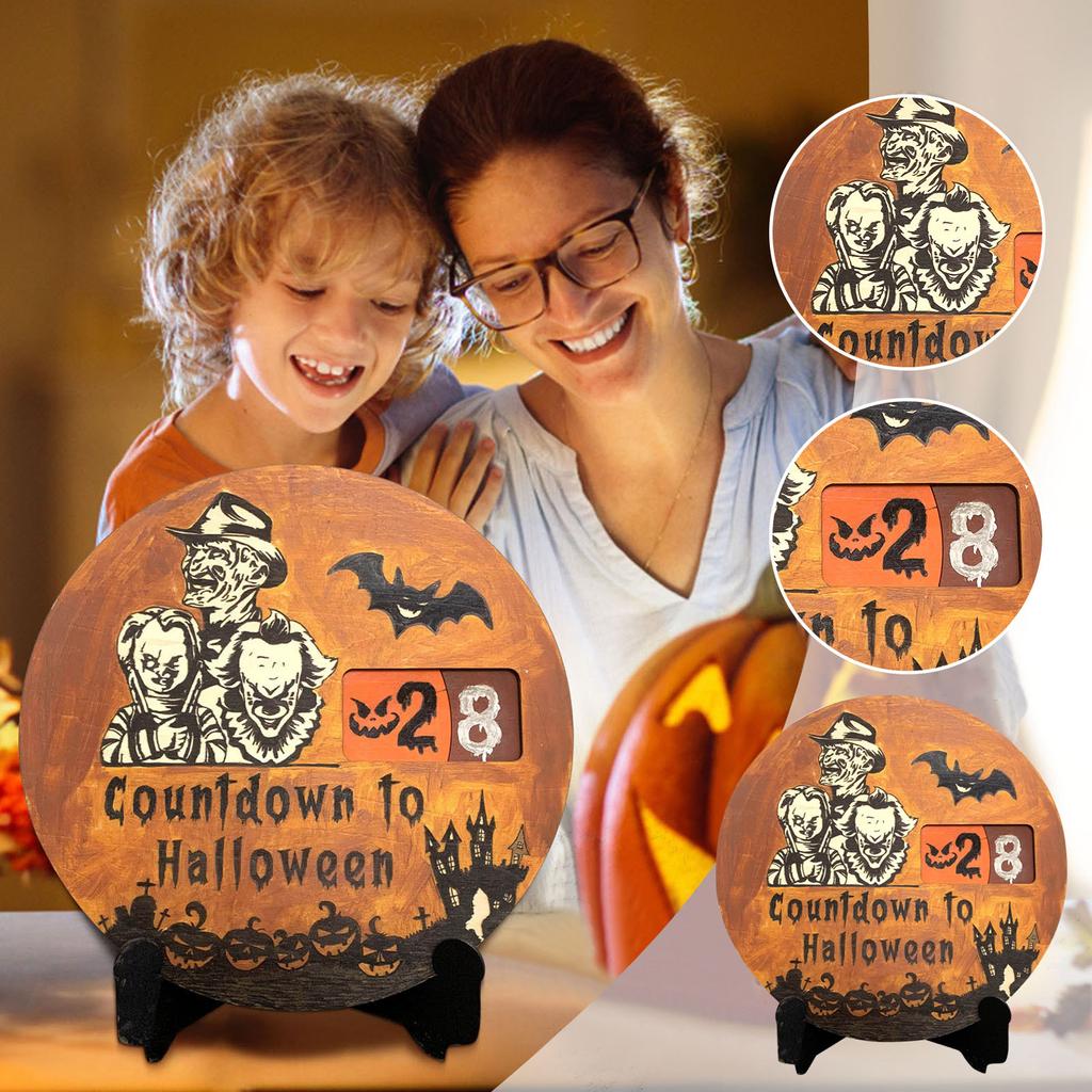 2023 Halloween Advent Calendar,Wooden Desk Countdown Calendar To Halloween,Home Classroom Handmade Table Decorations Halloween Gifts