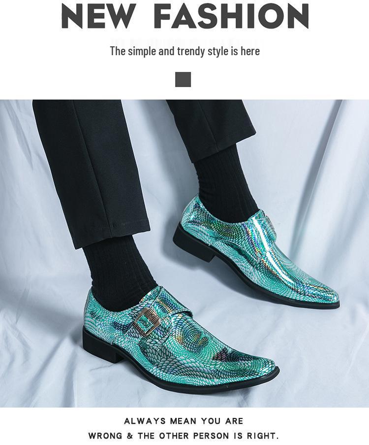 Silver Demon Pointed Toe Leather Shoes: Color-Changing, Trendy Casual Footwear for Men, Perfect for Nightclubs and All Seasons.