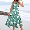 Lässiges, modisches Damen-Midikleid mit Rundhalsausschnitt, ärmellos, Blumendruck, unregelmäßiger Saum