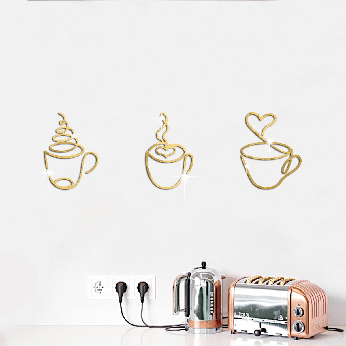 

3D акрилова дзеркальна наклейка на стіну з кавової чашки для ресторанів