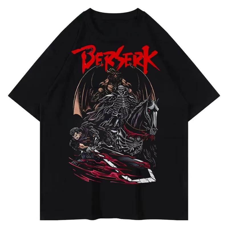 Summer Men's Clothing Anime Berserk Print Graphic T Shirts Y2k Clothes Cotton Women's Short Sleeve Tee Tops Harajuku