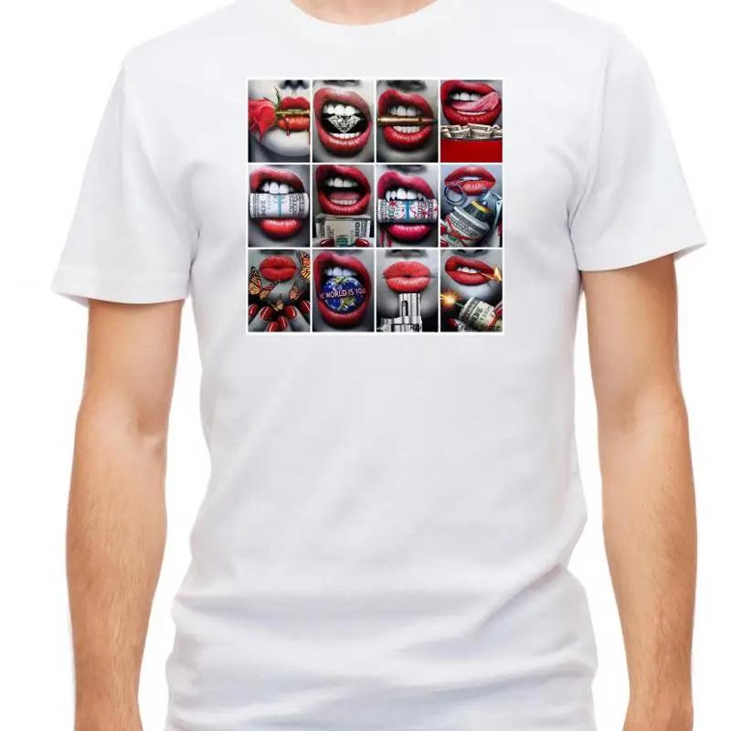 Red Lips Collage White T Shirt Men s F436 S разноцветный