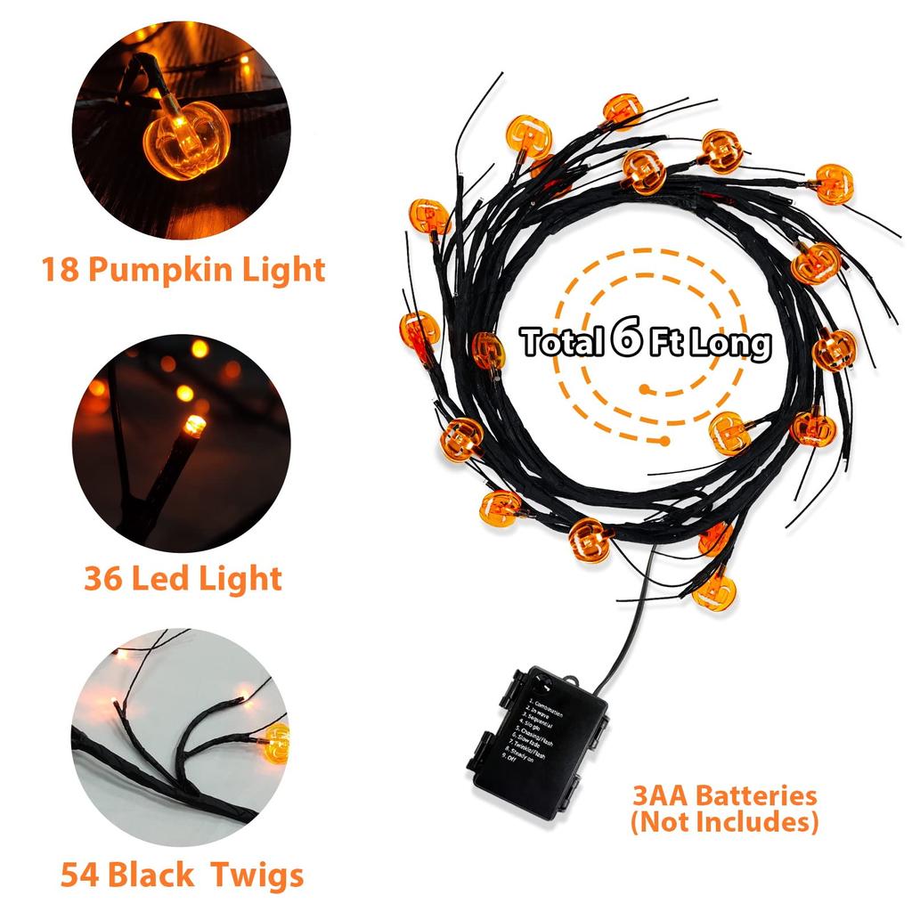 Halloween Willow Vine String Lights LED Pumpkin Bat Branches Garland Light for Halloween Indoor Outdoor Halloween Party Decor