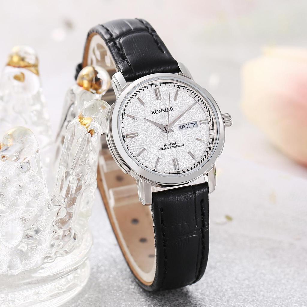 Unisex Waterproof Cowhide Strap Watch with Dual Calendar for Teens and Adults