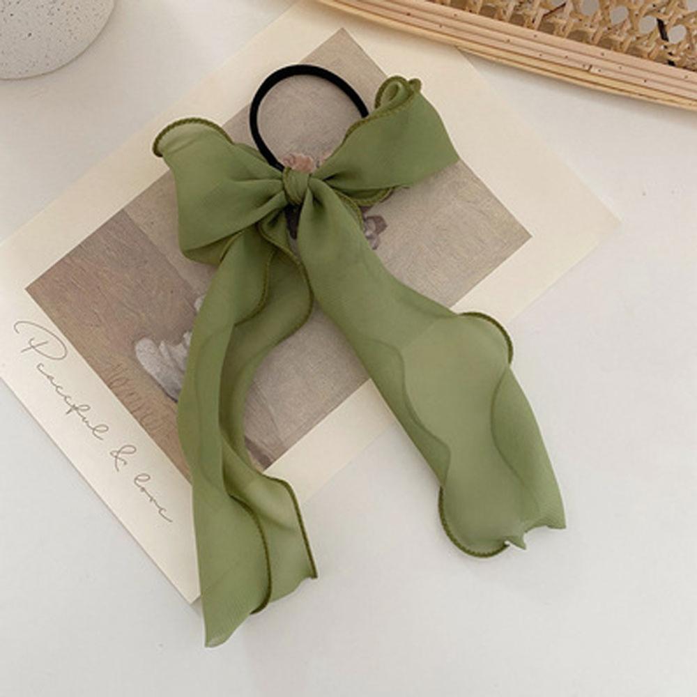 Summer Solid Color Lace Yarn Ribbon Hair Scrunchies Women Bow Elastic Hair Rope Ponytail Holder Girls Hair Ties Accessories