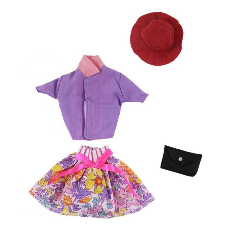 

Красочные модные кукольные наряды для куклы Барби, комплект одежды, шляпа, рубашка, юбка, сумочка, 1/6, аксессуары для куклы Барби, кукольный домик, игрушка фиолетовый