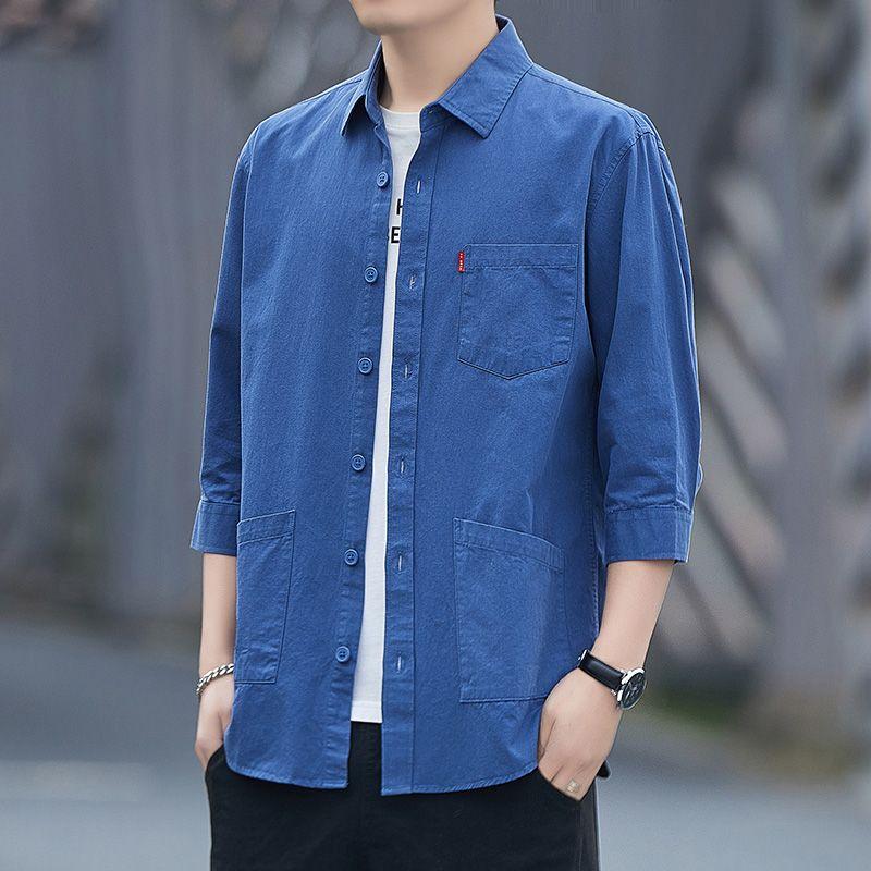 

Весенне-осенняя мужская рубашка, однотонная рубашка с длинным рукавом, однотонная рубашка поло с воротником-поло, деловой повседневный топ 4XL