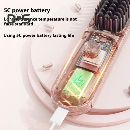 Kabellose Haarglätterbürste, 3 Temperaturmodi, einstellbare LED-Anzeige, schnelles Aufheizen, tragbare elektrische Heißbürste für unterwegs, Styling von lockigem Haar