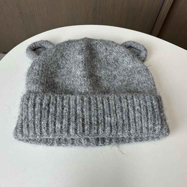 Cream Bear Sweet Cute Wind Ears Woolen Hat Ladies Autumn And Winter Pullover Knitted Warm Ear Protector Woolen Hat