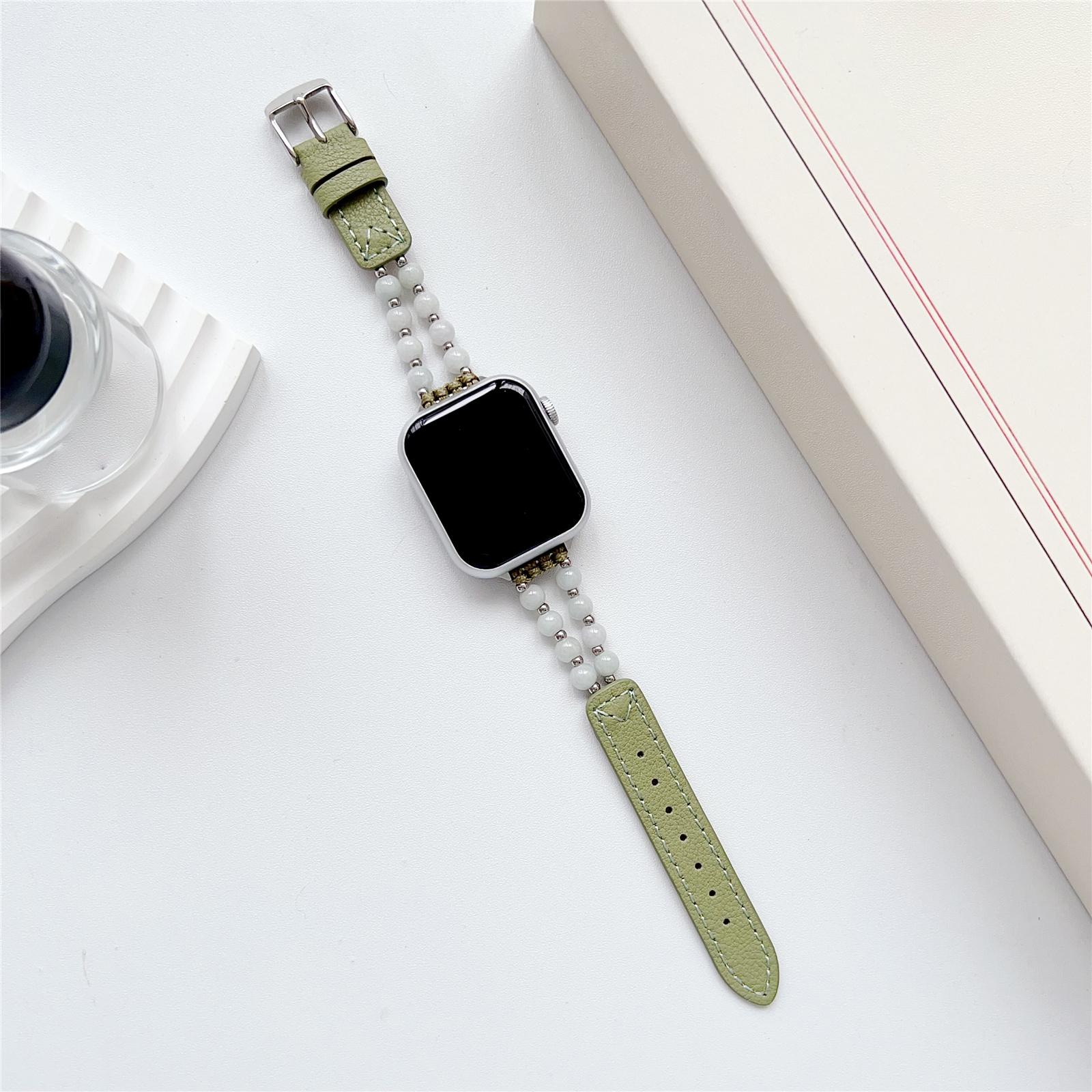 

For Apple Watch Series 10 42mm/9 8 7 41mm/SE (2023) SE (2022) SE 6 5 4 40mm/3 2 1 38mm Watch Strap Jade Bead Band Green