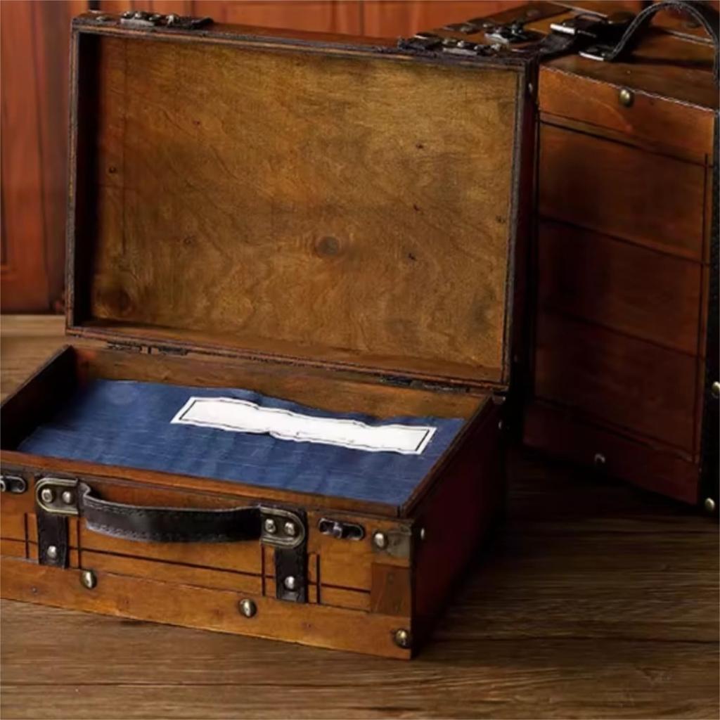 Vintage Wooden Chest, Antique Wooden Storage Trunk for Handbags, Clothes, Toys, and Photo Props (Large)