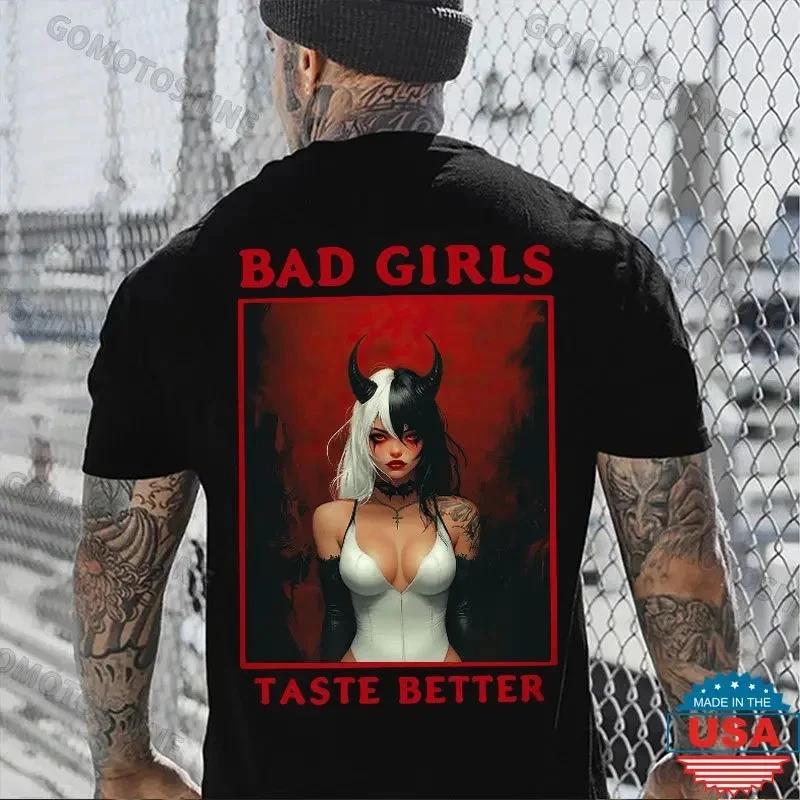 BAD GIRLS TASTE BETTER Black&White Devil Girl Print Men s T-Shirt XXXXL