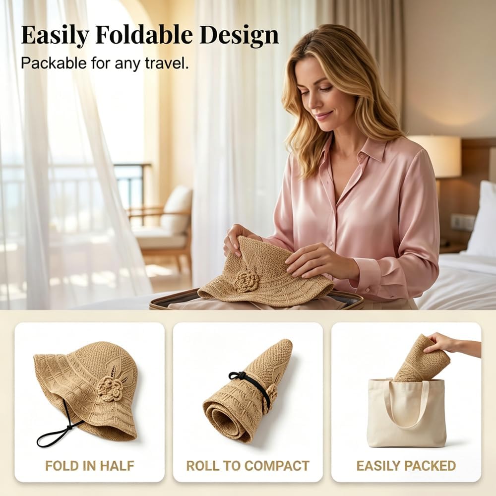 Elegant Woven Straw Sun Hat 1116 New Straw Hats for Women, Womens Sun Hat Packable Travel Bucket Hats Sombrero