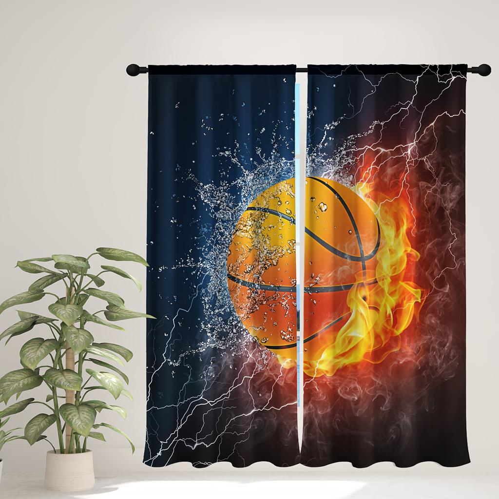 Feuer Basketball Fußball Spaorts Junge Fenster Vorhänge Jalousien Für Kinder Schlafzimmer Wohnzimmer Badezimmer Küche Tür Heimdeko 2 Stück