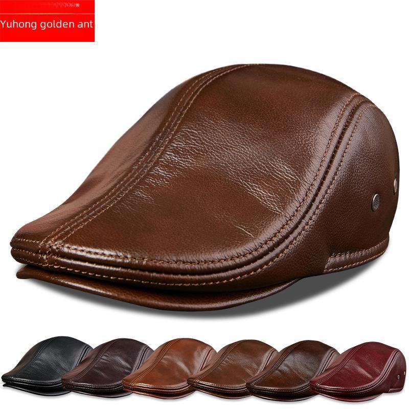 Herrehatt i ekte skinn – Stilig, varm, tykk kuskinnberet for middelaldrende og eldre (Høst vinter)